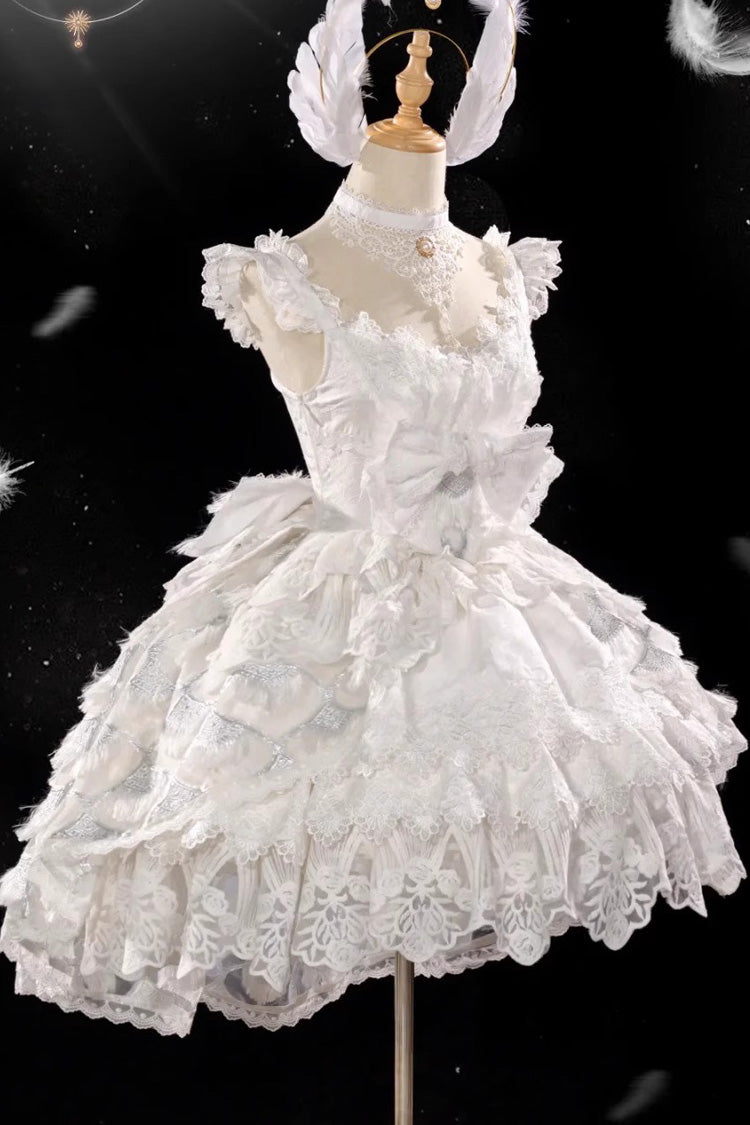 Ivory Peacock Feather Layered Ruffle Hanayome Cardigan Bow Lace Sweet Lolita Jsk Set