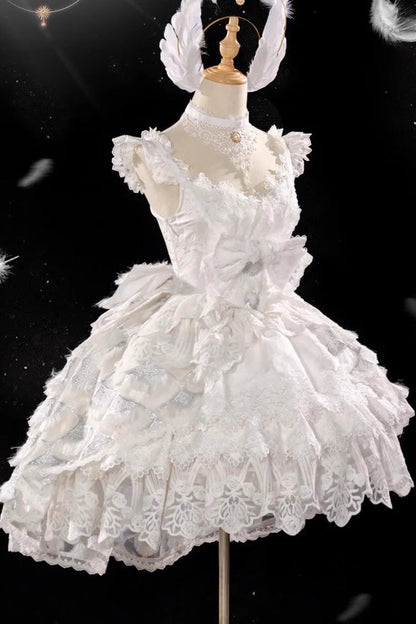 Ivory Peacock Feather Layered Ruffle Hanayome Cardigan Bow Lace Sweet Lolita Jsk Set
