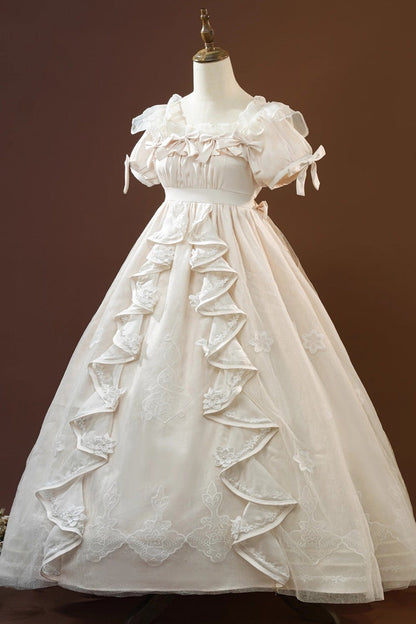 Identity V Short-Sleeved Embroidered Cardigan Bowknot Lace Classic Lolita Victorian Dress Set in Beige