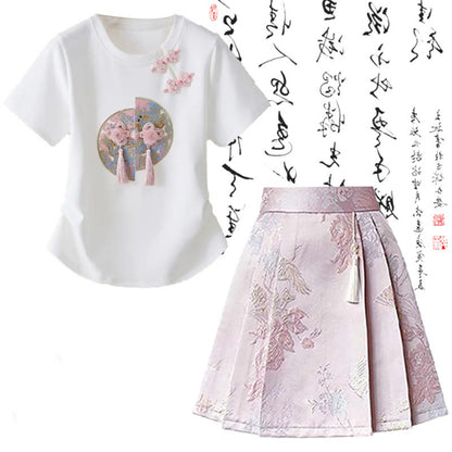 Skirt Waist Print Sweet Pleated High T-Shirt