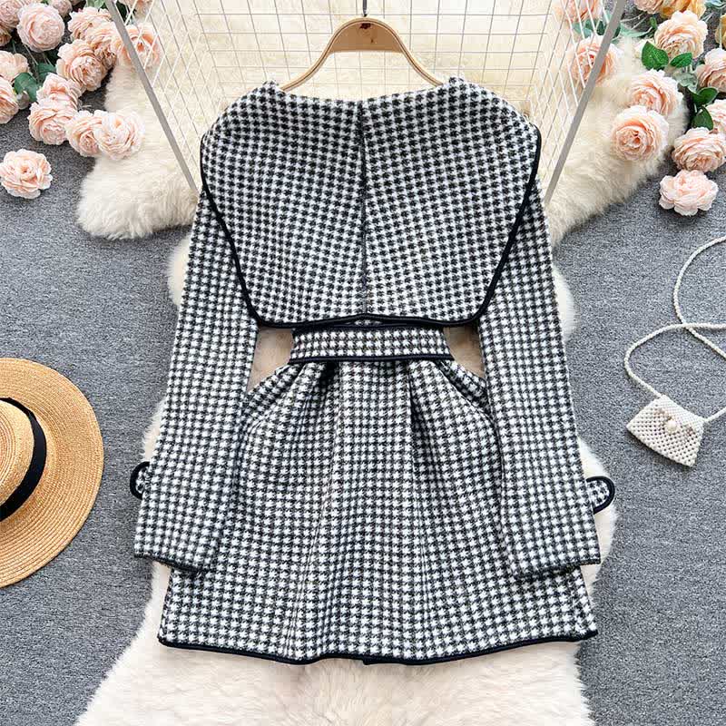 Elegant Print Sailor Collar Belted Coat