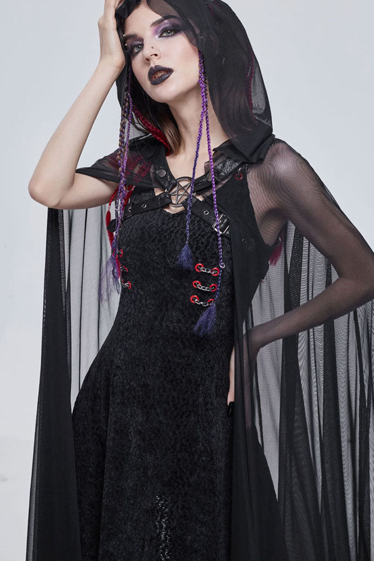 Womens Hooded Cape with Chest Straps and Star Details