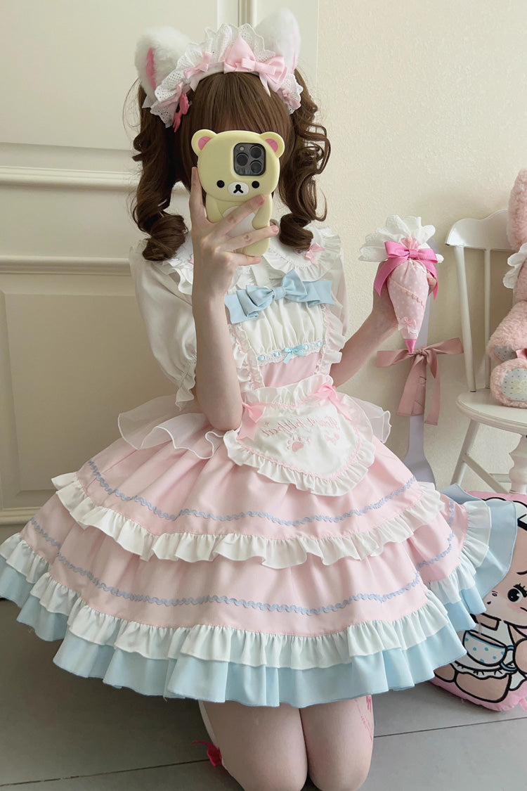 Cat-Ear Story Layered Ruffled Bowknot JSK Lolita Dress in Four Colors