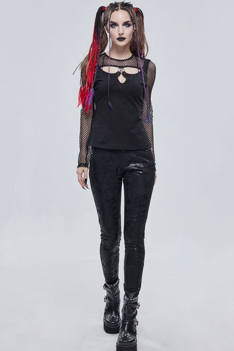 Occult Star Embroidered Deep V Mesh Knit Cotton Tee