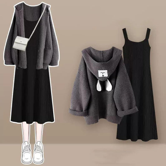 Slip Ears Cardigan Hooded Sweater Dress Bear Set