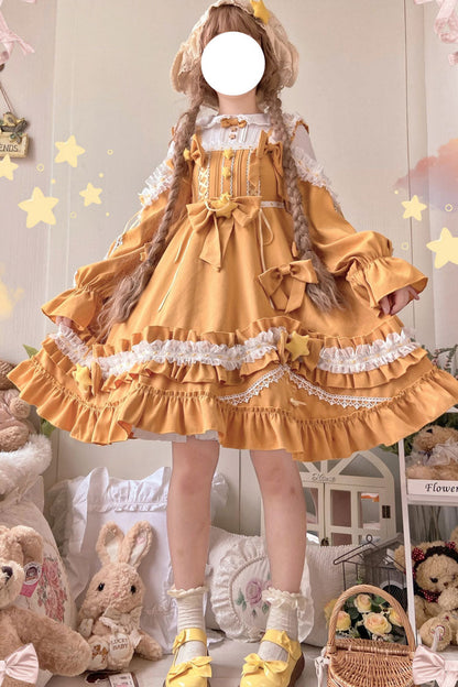 Ruffle Embroidered Ribbon Sweet Lolita Dress Trio