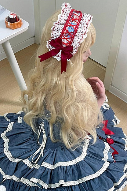 Halterneck Sleeveless Triple-Ruffle Laced JSK with Bow