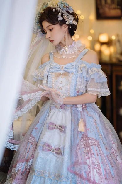 Off-Shoulder Open-Front JSK Set with Hanayome Bow and Lace