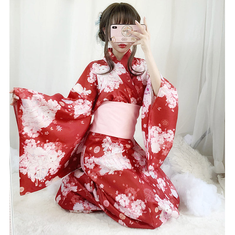 Robe kimono vintage à imprimé chat Sakura