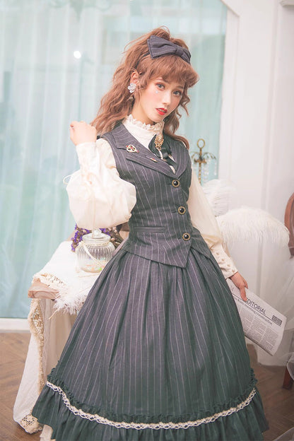 Layered Striped Ruffle Sweet College Elegant Lolita Skirt