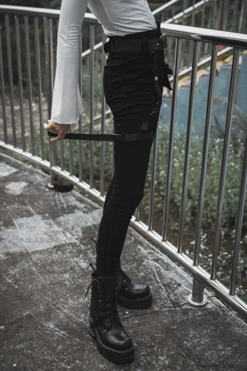 Womens Skinny Denim Jeans with Detachable Loops