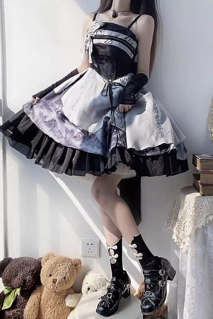 Ombre Ink Wash Ruffle Lolita JSK Ensemble