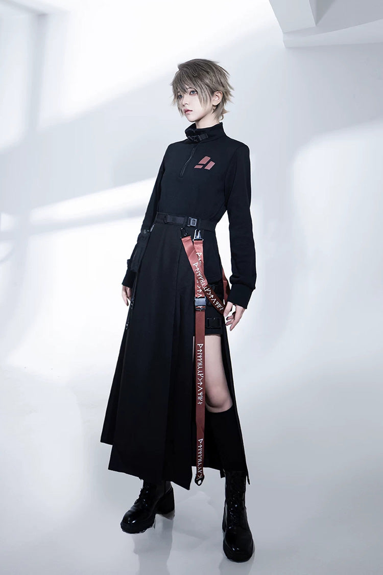 Stand Collar Long-Sleeve Gothic Prince Ouji Skirt Set