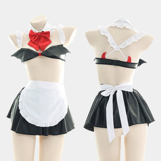 Red Bow Knot Devil Wings Maid Lingerie Set