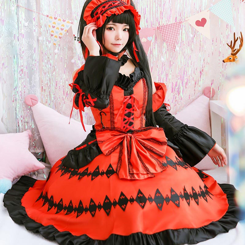 Red Lolita Princess Cosplay Lace Up Dress