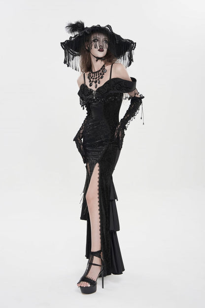 Off Shoulder Sleeveless Embroidered Lace Slim Gothic Strapless Dress