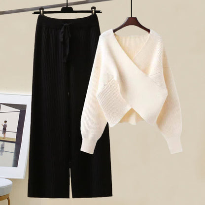 Casual Pants Chic Sweater Cross Knit