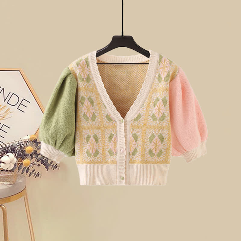 Skirt Colorblock Fishtail Set T-Shirt V-neck Denim