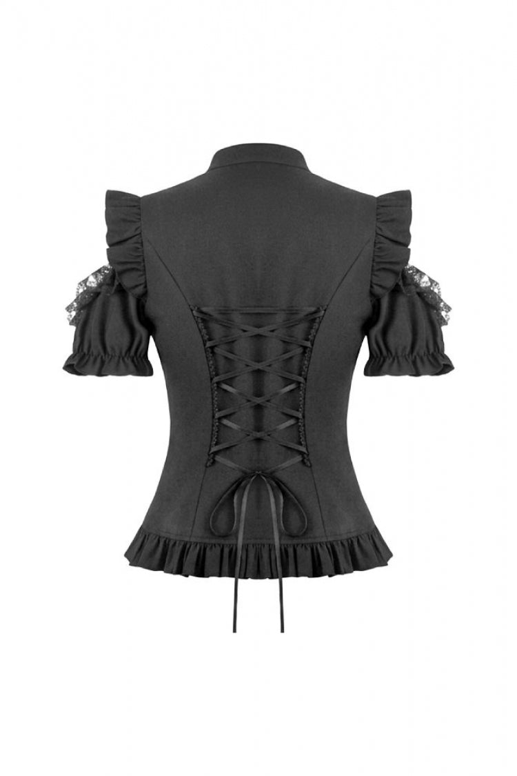 Gothic Blouse with Mandarin Collar and Puff Sleeves