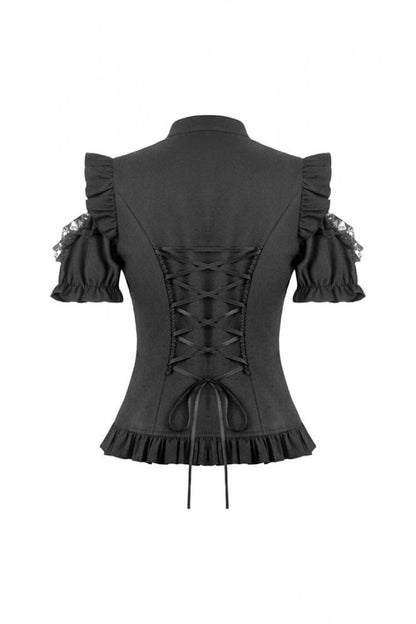 Gothic Blouse with Mandarin Collar and Puff Sleeves