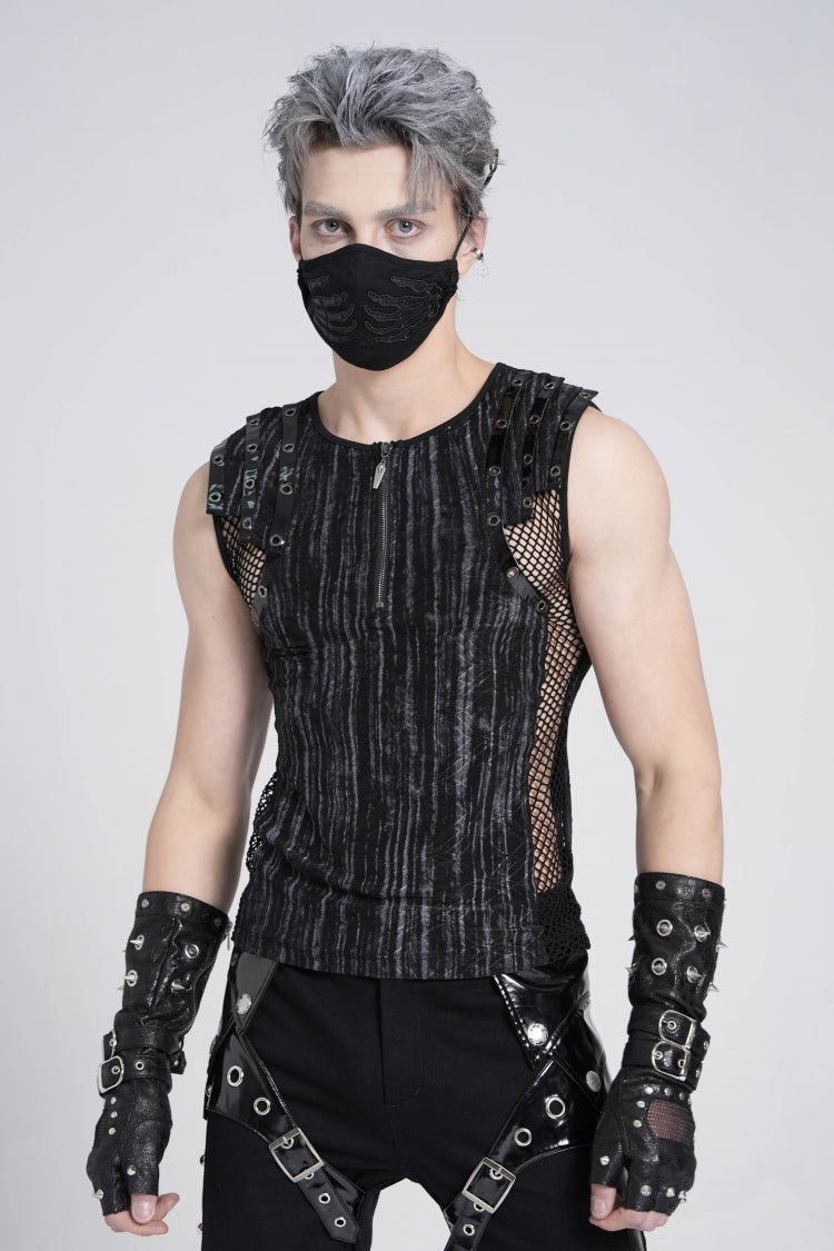 Ribbed Gothic Vest with Mesh and Zippers