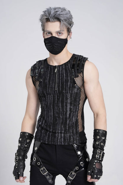 Ribbed Gothic Vest with Mesh and Zippers