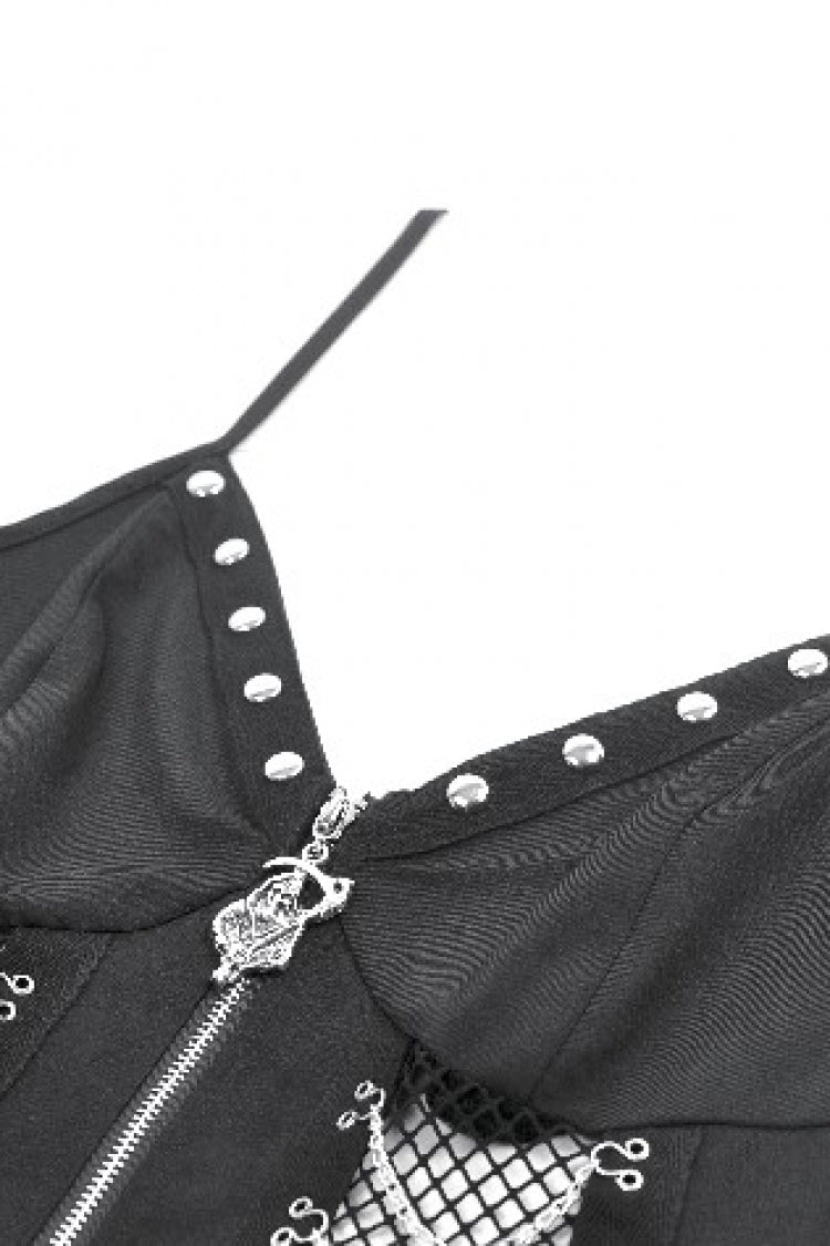 Studded Mesh Punk Slip Dress with Zippers
