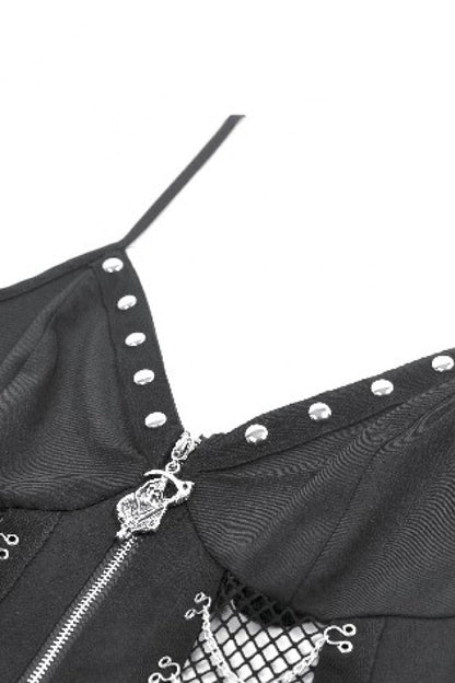 Studded Mesh Punk Slip Dress with Zippers
