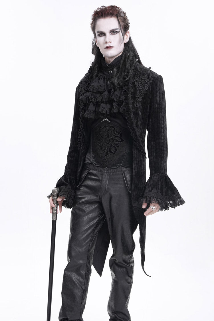Men's Gothic Jacket with Swallow-tailed Hem and Lace