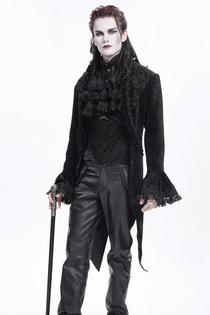 Men's Gothic Jacket with Swallow-tailed Hem and Lace