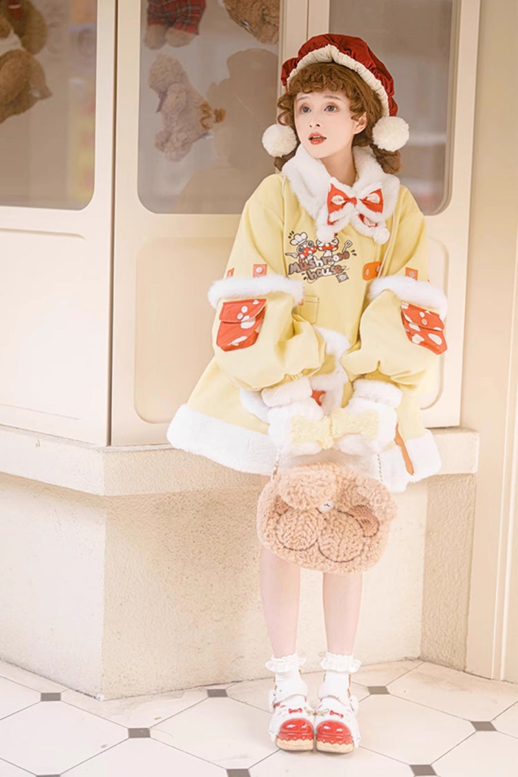 Mushroom House Long Sleeve Embroidery Bow Sweet Lolita Coat in Yellow