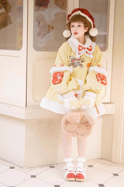 Mushroom House Long Sleeve Embroidery Bow Sweet Lolita Coat in Yellow