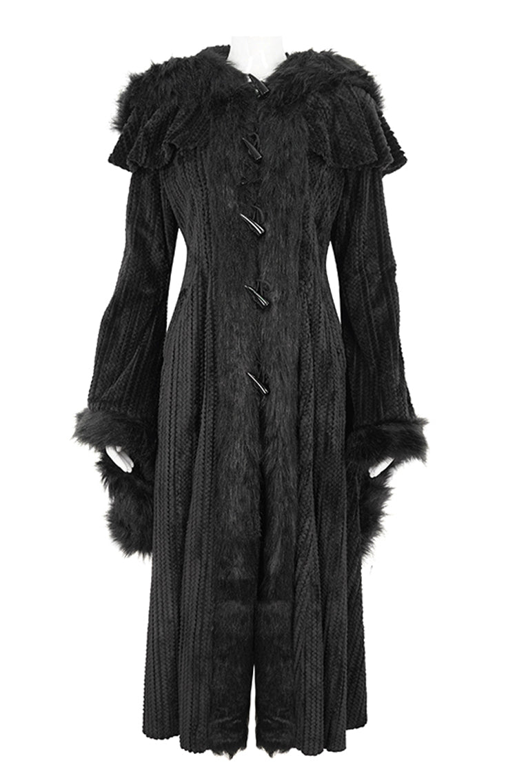 Gothic Women's Hooded Coat with Fluffy Long Bell Sleeves and Flared Silhouette