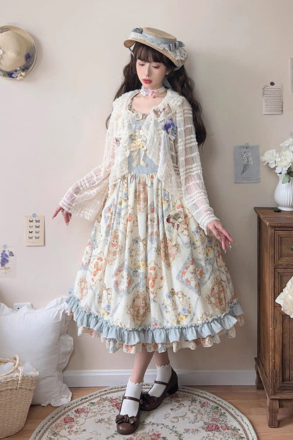 Cat Rose Tea Sleeveless Jumper Dress with Ruffle