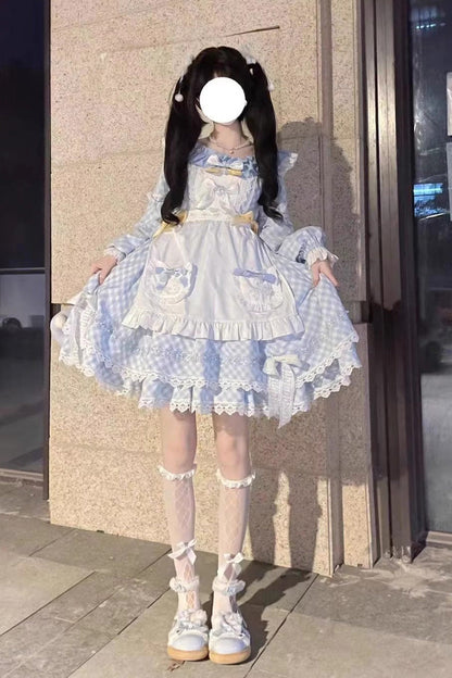 Blue Tartan Bow Lace Sweet Lolita Dress