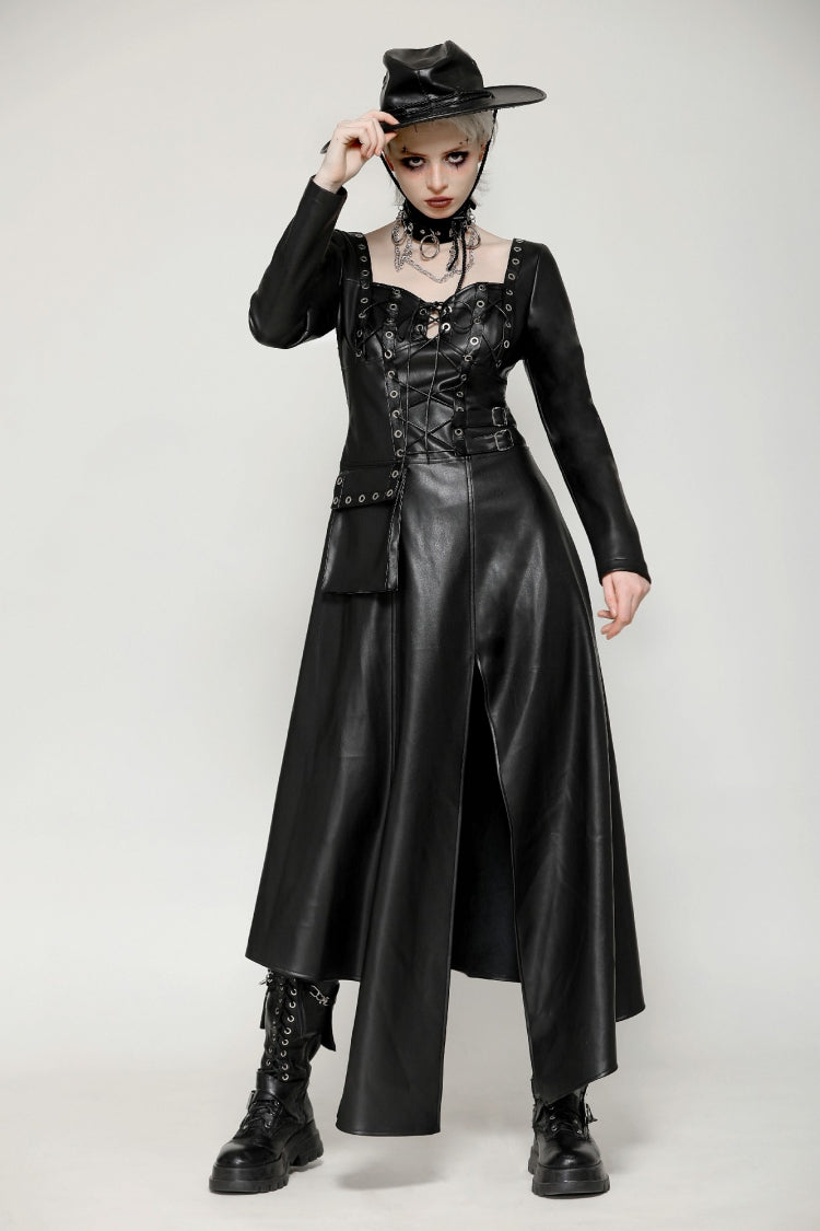 Jet Black Cut-Out Side Slit Asymmetrical Hem Punk Dress