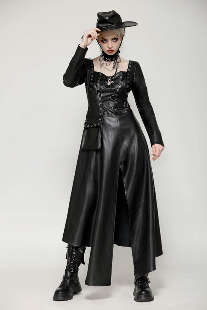 Jet Black Cut-Out Side Slit Asymmetrical Hem Punk Dress