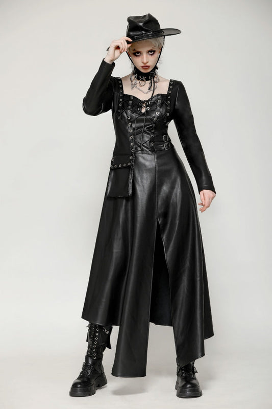 Jet Black Cut-Out Side Slit Asymmetrical Hem Punk Dress