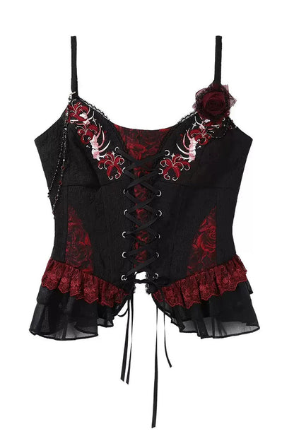 Rotten Bone Flower Lolita Skirt Set with Lace-Up Details - Noir