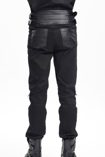 Men's Gothic Pants with Studs and Buckle-Up