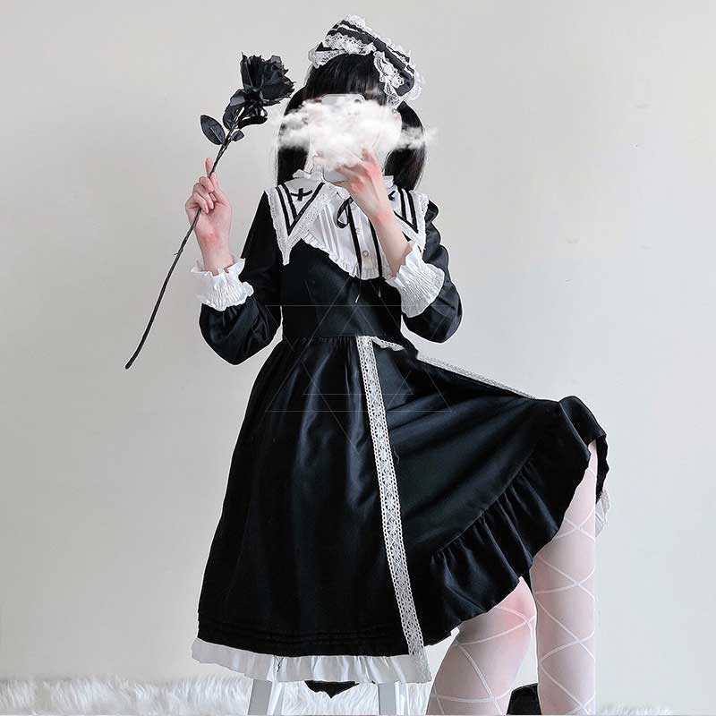 Robe de demoiselle d'honneur élégante à lacets style Lolita foncé