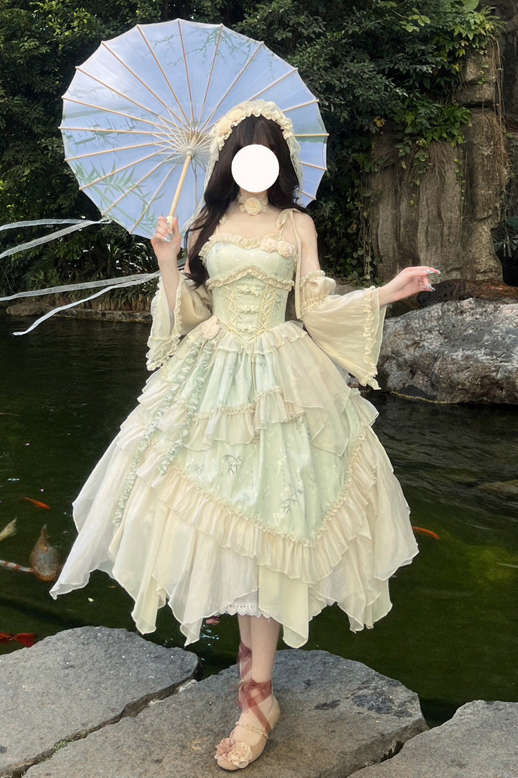 Emerald Chinese Ballet Lolita JSK Long Set - Tea Bamboo Song