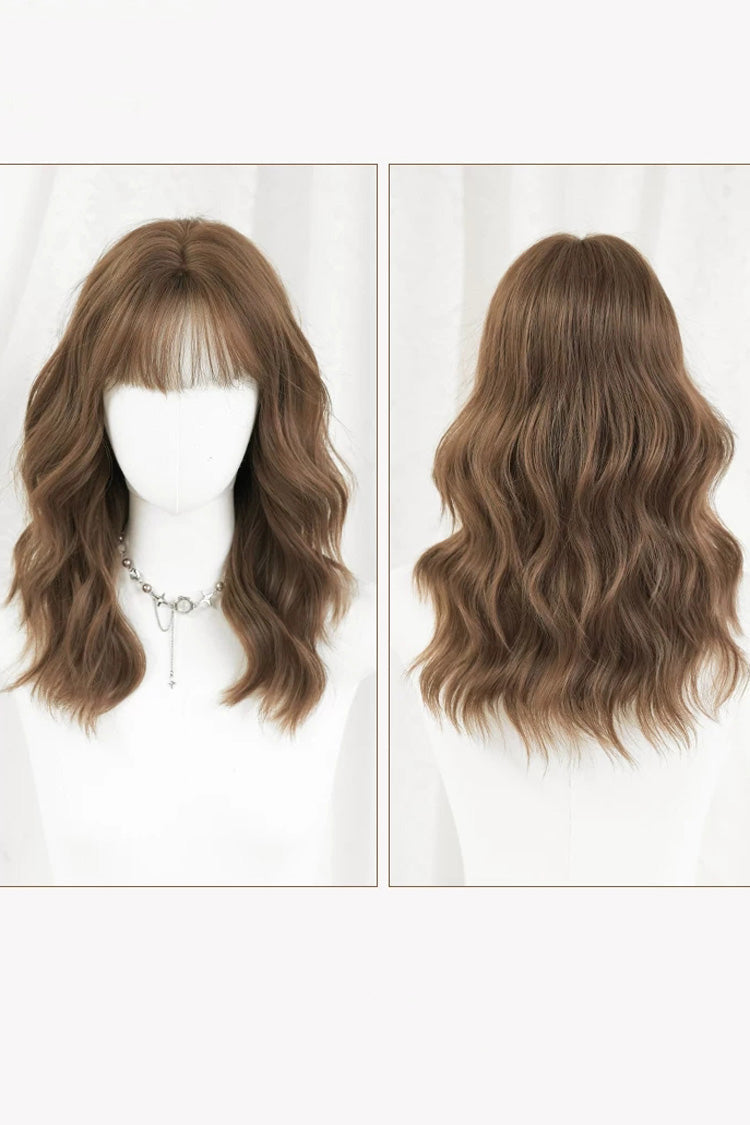 Warm Brown Curly Wool Sweet Lolita Wig with Full Air Bangs