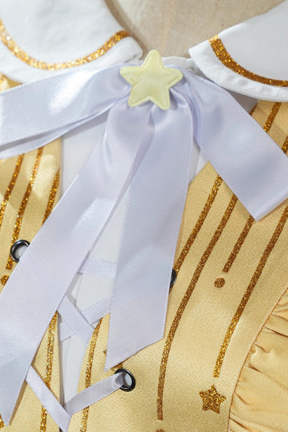 Sunshine Triple-Layer Ruffle Bow Cosplay Gown with Print
