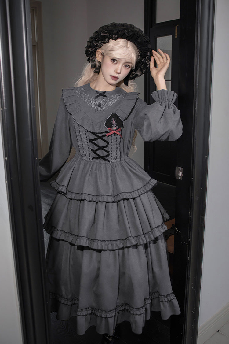 Gothic Lolita Castle Night Long-Sleeved Ruffle Embroidery Dress