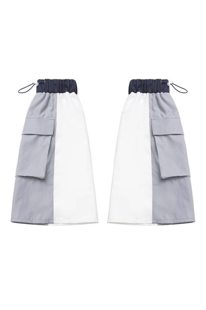 Blue White Techwear Embroidered Asymmetric Coat & Skirt Set