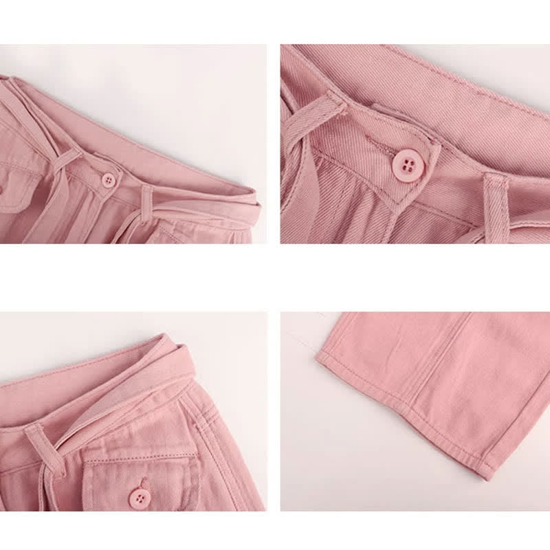 T-shirt court imprimé cœur rose Pantalon cargo rose