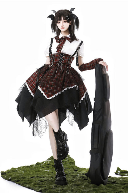 Soul Mantra Plaid Sweet Lolita Strap Dress - Noir