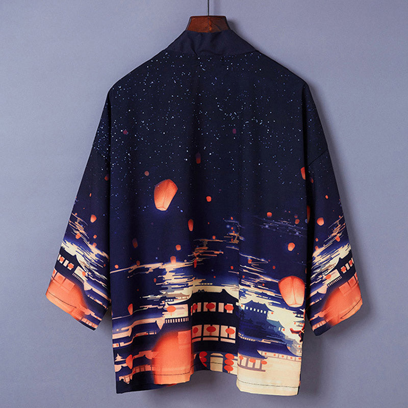 Cardigan kimono vintage de nuit avec lanternes