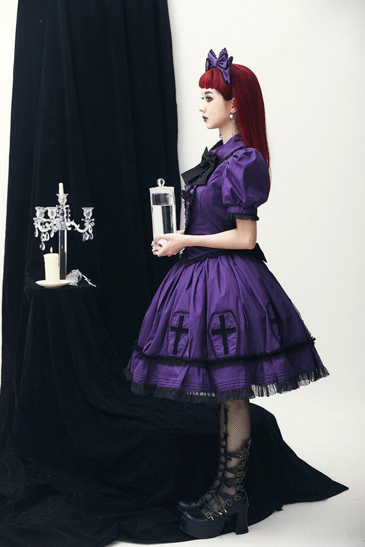 Purple Cross Short Puff Sleeves Two-Piece Gothic Lolita Dress